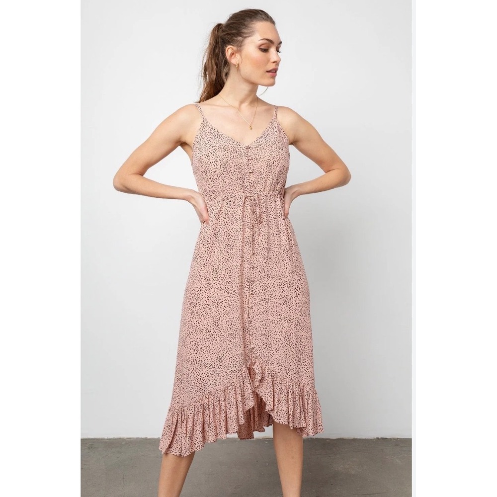 Rails Frida Midi Dress Rose Spotted Women's XL Floral High-Low Ruffle Wrap Dress